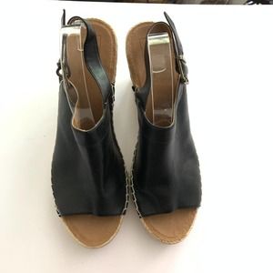 14th & Union Open Toe Black Wedge Espadrille Sandals Size 12M